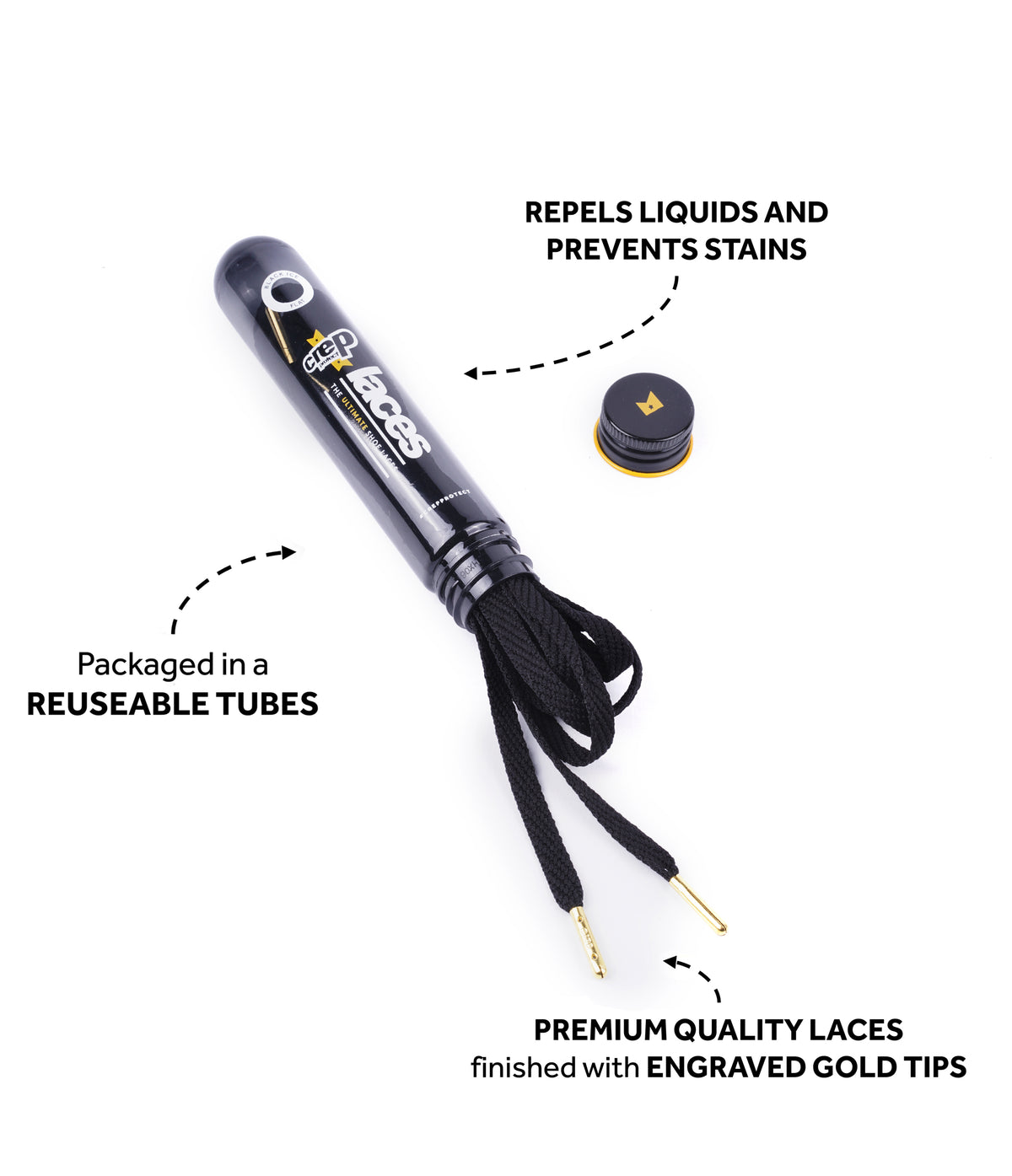 CREP PROTECT PRE-TREATED LACES BLACK (FLAT) – SNEAKINN